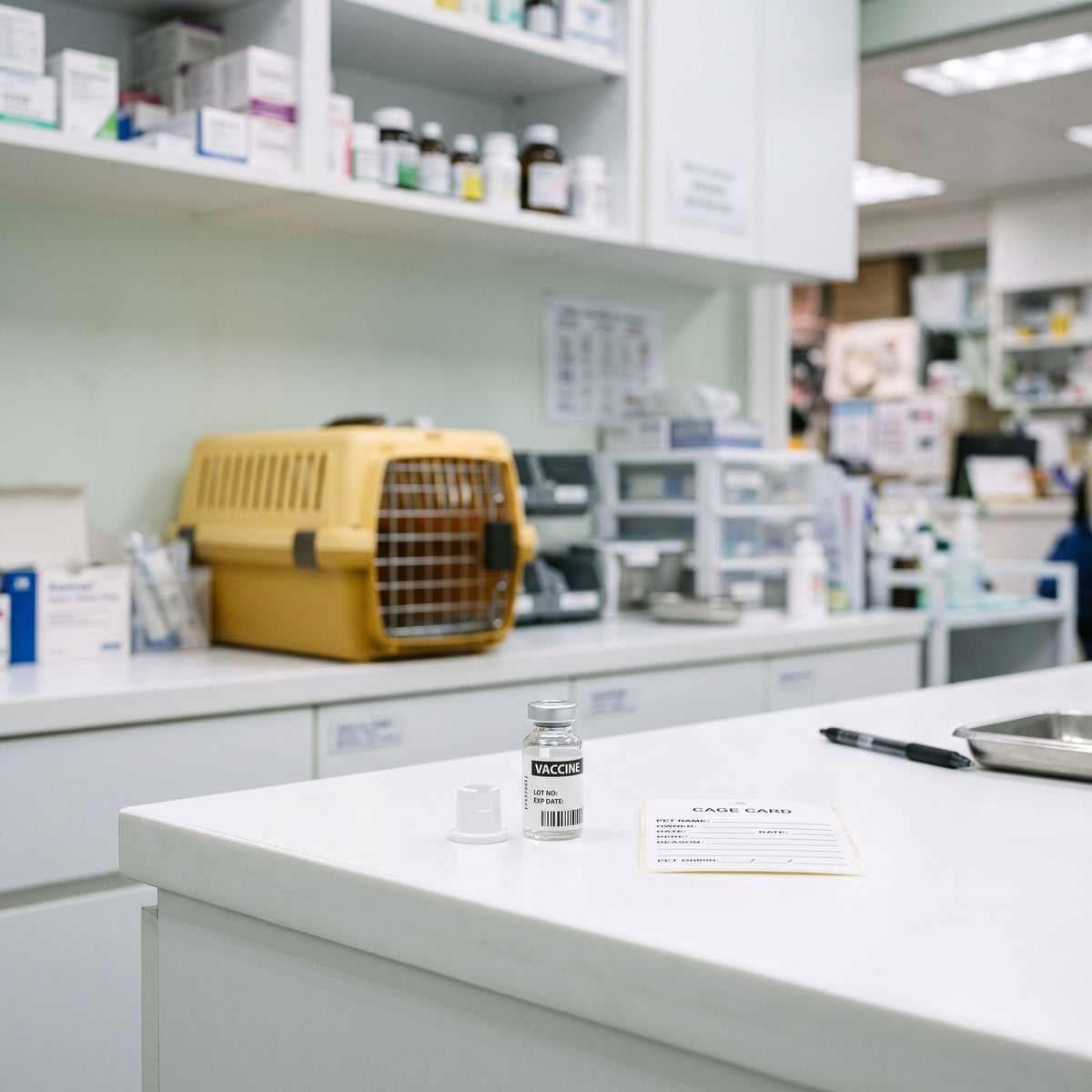 Veterinary clinic vaccine label and cage card